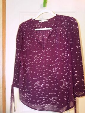 Fun2fun Plum Printed V-Neck Tie-Sleeve Blouse